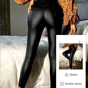 High waist thermal lined PU Leather skinny cropped pants